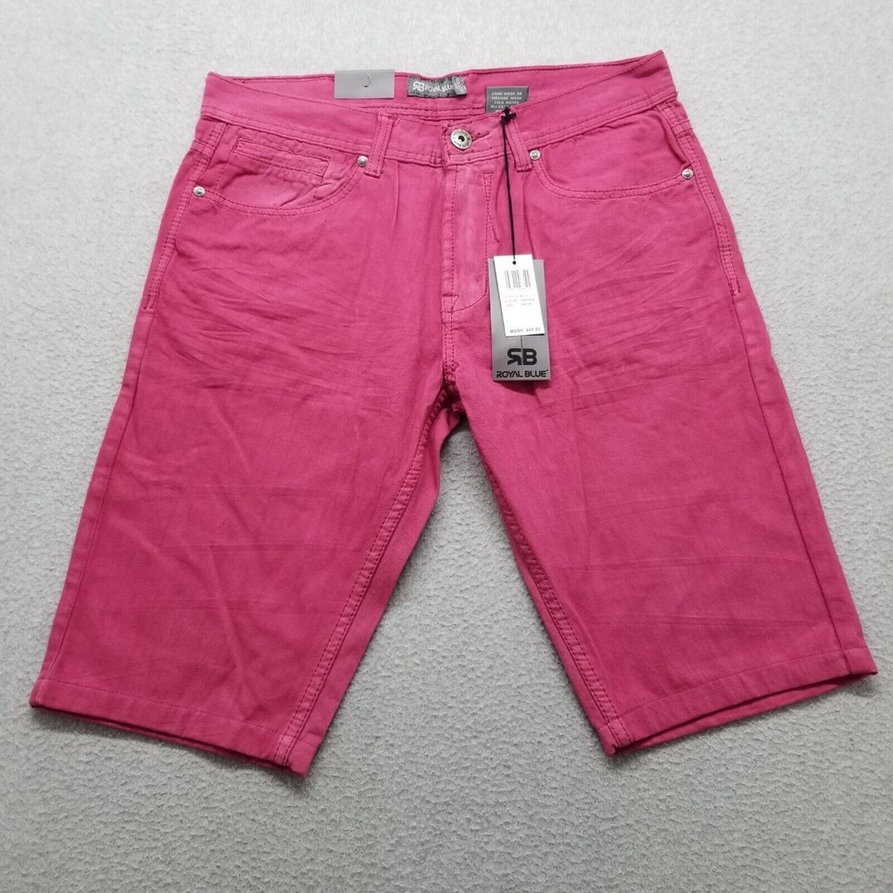 Royal Blue Shorts Mens 34 Pink Pockets Slim Casual Cotton
